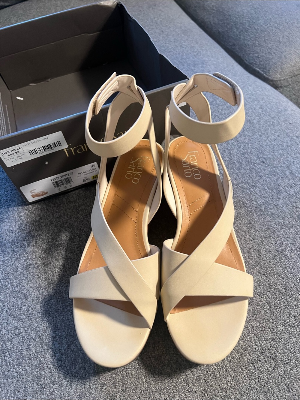 Franco Sarto Neutral Cream Cross-Strap Ankle-Wrap Sandals
